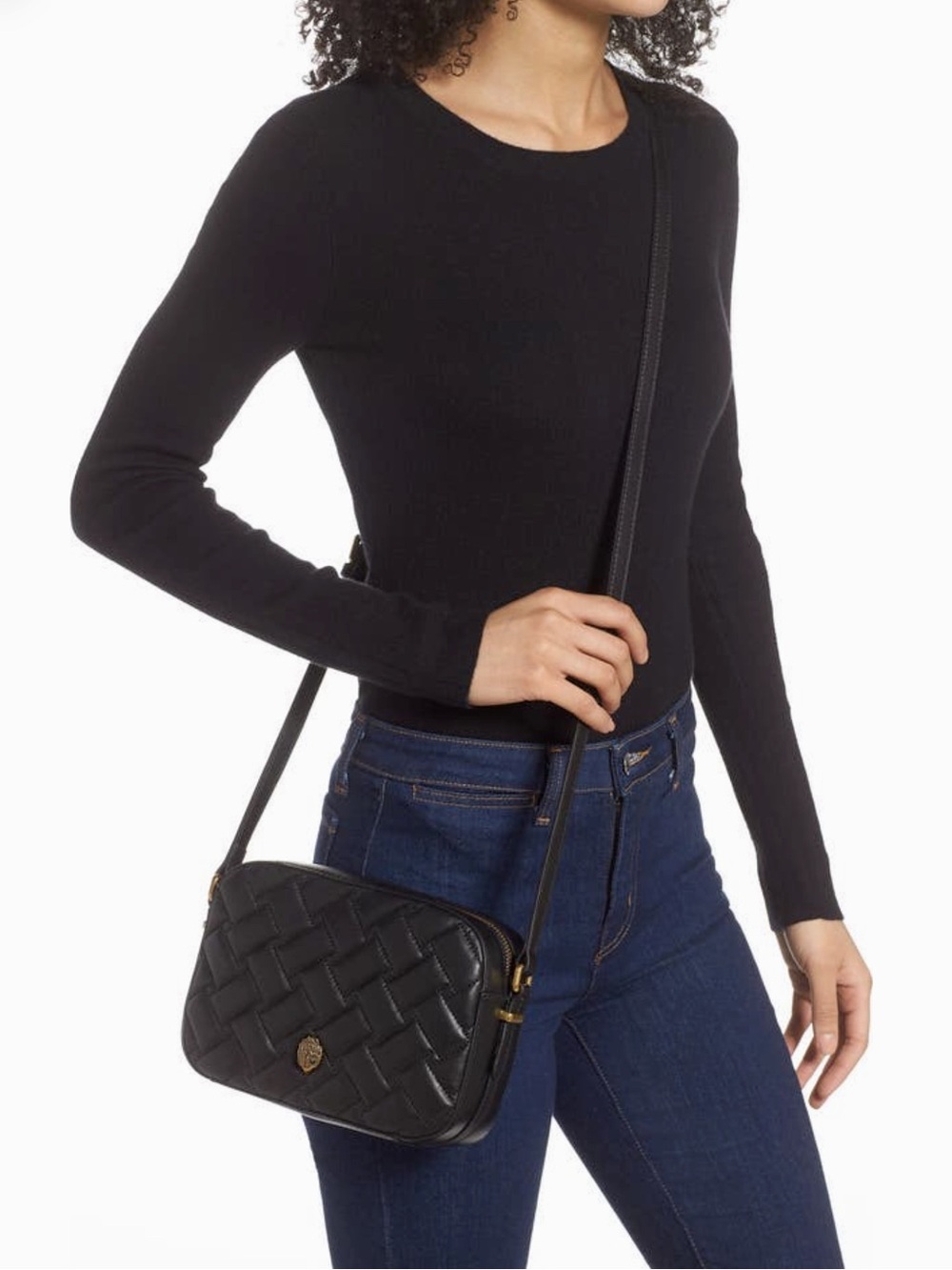 KURT GEIGER London Black Kensington Quilted Leather Crossbody Bag